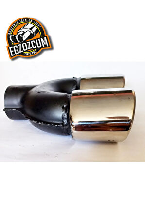 90 mm. Yassı Kesik eşit çiftli paslanmaz krom egzoz eksoz ucu