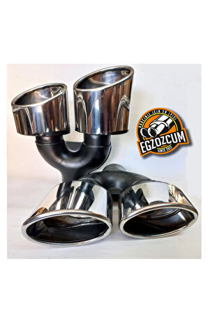 100 Mm. Paslanmaz Krom Yassı Çiftli Sağ/sol Takım Egzoz Eksoz Ucu 2 Adet (ÇAPRAZ EŞİT)