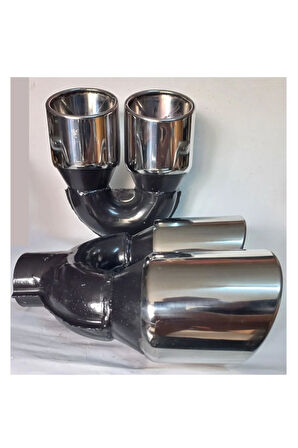 100 mm. Paslanmaz krom yuvarlak çiftli eşit TAKIM (2 ADT) egzoz eksoz ucu (çapraz eşit)