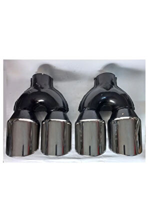 100 mm. Paslanmaz krom yuvarlak çiftli eşit TAKIM (2 ADT) egzoz eksoz ucu (çapraz eşit)