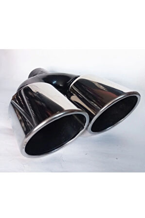 100 mm. Paslanmaz krom yuvarlak çiftli eşit TAKIM (2 ADT) egzoz eksoz ucu (çapraz eşit)