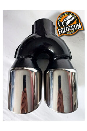 100 mm. Paslanmaz krom yuvarlak çiftli eşit TAKIM (2 ADT) egzoz eksoz ucu (çapraz eşit)