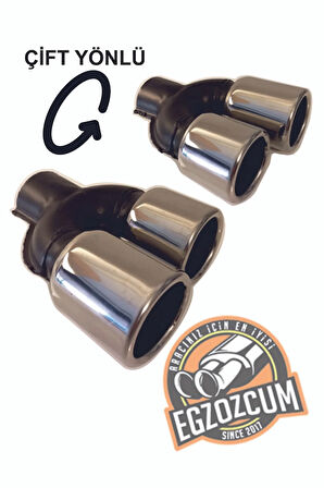 60 mm. Krom düz yuvarlak (dual) çift yönlü paslanmaz sessiz egzoz eksoz ucu