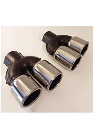 76 mm Krom Düz Yuvarlak İleri Geri Çift Çıkış Uyumlu Paslanmaz Sessiz Egzoz Ucu 2 Adet