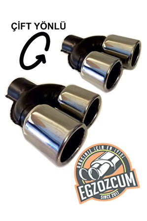 76 mm Krom Düz Yuvarlak İleri Geri Çift Çıkış Uyumlu Paslanmaz Sessiz Egzoz Ucu 2 Adet