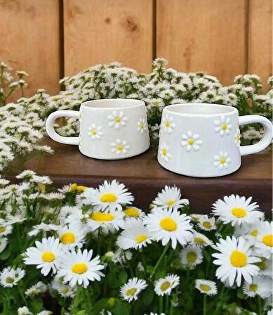 RGS HOMELİFE 2’li El Yapımı Sarı Papatya Desenli Kupa Bardak Takımı