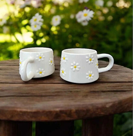 RGS HOMELİFE 2’li El Yapımı Sarı Papatya Desenli Kupa Bardak Takımı