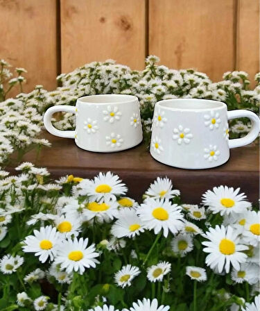 RGS HOMELİFE 2’li El Yapımı Sarı Papatya Desenli Kupa Bardak Takımı