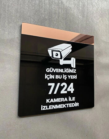 Rosegold Aynalı Güvenlik Kamerası Uyarı Levhası