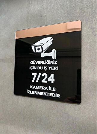 Rosegold Aynalı Güvenlik Kamerası Uyarı Levhası