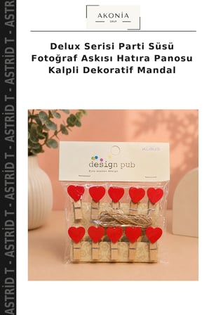 Delux Serisi Parti Süsü Fotoğraf Askısı Hatıra Panosu Kalpli Dekoratif Mandal