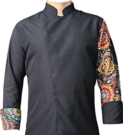 Aşçı Ceketi Desenli Unisex Çıtçıtlı Uzun Kollu Chef Aşçı Mutfak Ceket Mandala Desenli