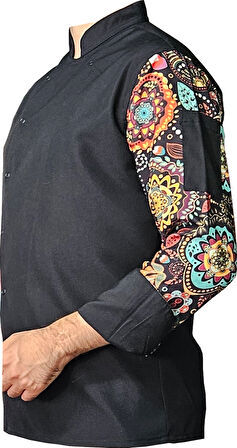 Aşçı Ceketi Desenli Unisex Çıtçıtlı Uzun Kollu Chef Aşçı Mutfak Ceket Mandala Desenli