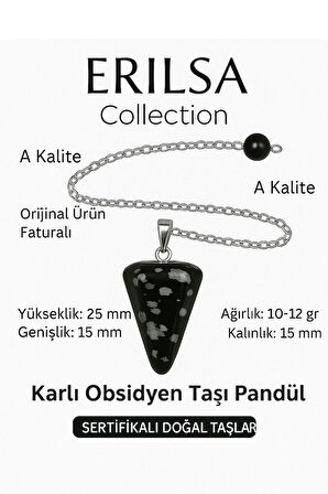 Sertifikalı Karlı Obsidyen Pandül ve Kolye – Negatif Enerji Temizliği ve Farkındalık Taşı (Sarkaç)