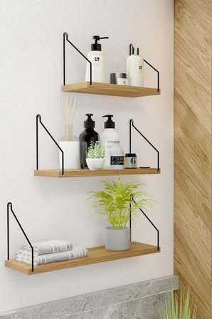 Duvar Rafı 3’lü Set Kitaplık Mutfak Banyo Yaşam Alanı Atlantik .