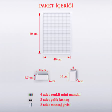 40x60 Full Aksesuarlı Metal Fotoğraf Askısı Tel Pano Beyaz