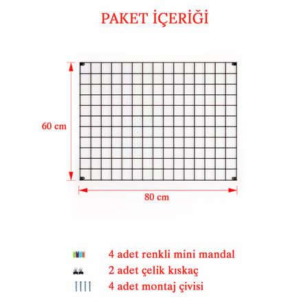 Tel Pano 60x80 Siyah ( 4 Adet Mini Mandal ,2 Adet Çelik Kıskaç Hediyemizdir)