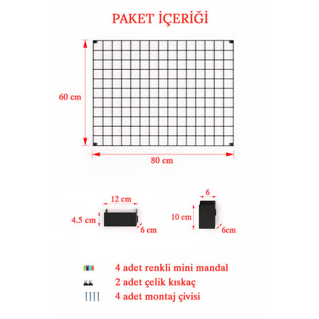 60x80 Full Aksesuarlı Metal Pano Tel Pano Metal Fotoğraf Askısı