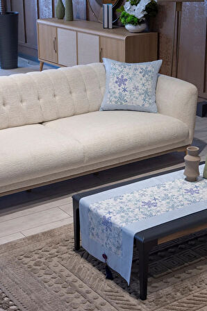 Pamuklu Kumaş Runner ve Kırlent Takımı (55x165 cm Runner; 2 Adet 50x50 cm Kırlent Kılıfı)