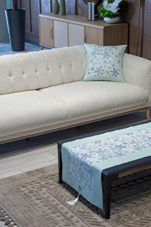 Pamuklu Kumaş Runner ve Kırlent Takımı (55x165 cm Runner; 2 Adet 50x50 cm Kırlent Kılıfı)