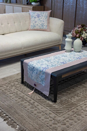 Pamuklu Runner ve Kırlent Kılıfı Seti (55x165 cm Runner; 2 Adet 50x50 cm Kırlent Kılıfı)