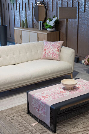 Pamuklu Runner ve Kırlent Kılıfı Seti (1 Adet Runner 55x165 cm; 2 Adet 50x50 cm Kırlent Kılıfı)