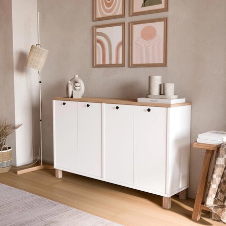 Robin Home Alaska Konsol 4 Kapaklı Ahşap Ayaklı 120cm Sepet-Beyaz