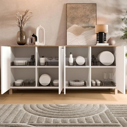 Robin Home Alaska Konsol 4 Kapaklı Ahşap Ayaklı 180cm Sepet-Beyaz 