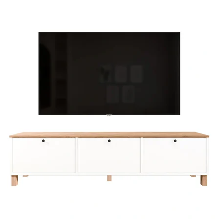 Robin Home Alaska Tv Ünitesi Sehpası 3 Kapaklı Ahşap Ayaklı 180cm Sepet-Beyaz