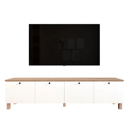 Robin Home Alaska Tv Ünitesi Sehpası 4 Kapaklı Ahşap Ayaklı 180cm Sepet-Beyaz