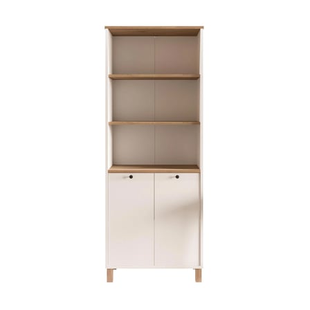 Robin Home Alaska Kitaplık Raf Ahşap Ayaklı 180cm Kapaklı Sepet-Beyaz-Jüt