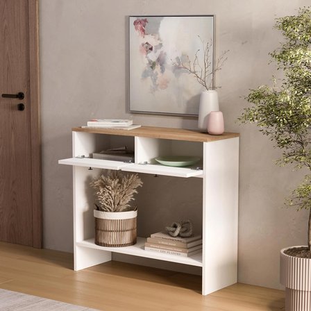 Robin Home Alaska Dresuar Kapaklı Ahşap Ayaklı Sepet-Beyaz
