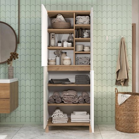 Robin Home Alaska Çok Amaçlı Dolap Mutfak Kiler Erzak Banyo Dolabı 175cm Sepet-Beyaz-Taş