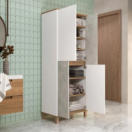 Robin Home Alaska Çok Amaçlı Dolap Mutfak Kiler Erzak Banyo Dolabı 175cm Sepet-Beyaz-Taş