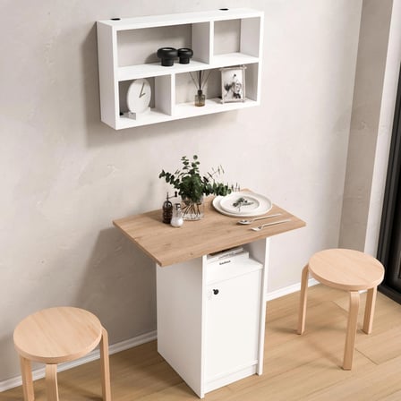 Robin Home Alaska Mutfak Masası Yemek Masası Dolaplı Raflı Sepet-Beyaz ND17-SW