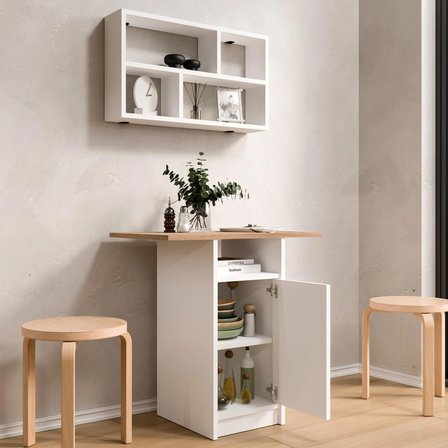 Robin Home Alaska Mutfak Masası Yemek Masası Dolaplı Raflı Sepet-Beyaz ND17-SW