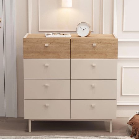 Robinhome Rhode Geniş Şifonyer 8 Çekmeceli Ahşap Ayaklı Kumsal-Sepet 