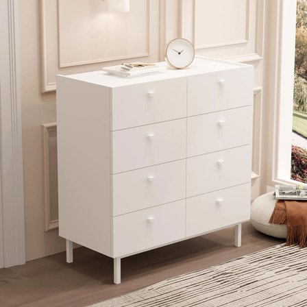 Robinhome Rhode Geniş Şifonyer 8 Çekmeceli Ahşap Ayaklı Beyaz 
