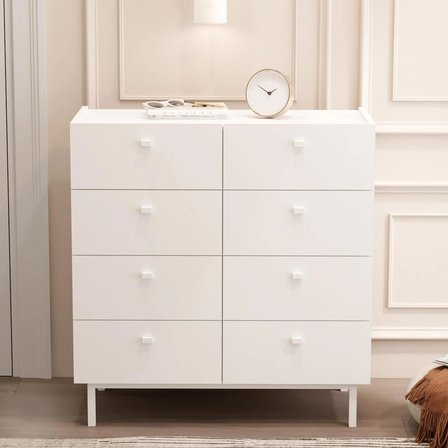 Robinhome Rhode Geniş Şifonyer 8 Çekmeceli Ahşap Ayaklı Beyaz 