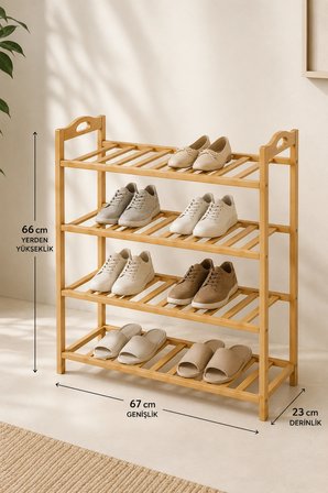 Robin Home Dekoratif Bambu 4 Raflı Ayakkabılık 67cm