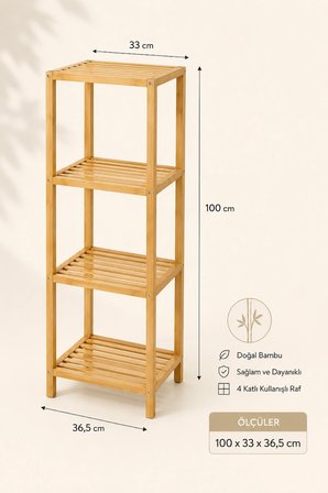Robin Home 4 Raflı Bambu Çok Amaçlı Banyo & Mutfak Düzenleyici