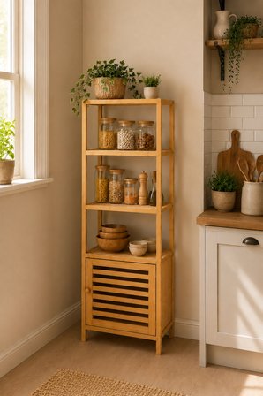 Robin Home Bambu Tek Kapaklı 4 Raflı Çok Amaçlı Düzenleyici Organizer Dolap