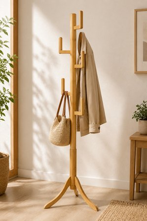 Robin Home Bambu Portmanto Askılık Modern Vestiyer Ayaklı Askılık Ahşap Elbise Askısı