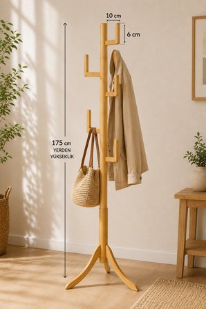 Robin Home Bambu Portmanto Askılık Modern Vestiyer Ayaklı Askılık Ahşap Elbise Askısı