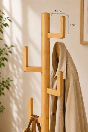 Robin Home Bambu Portmanto Askılık Modern Vestiyer Ayaklı Askılık Ahşap Elbise Askısı