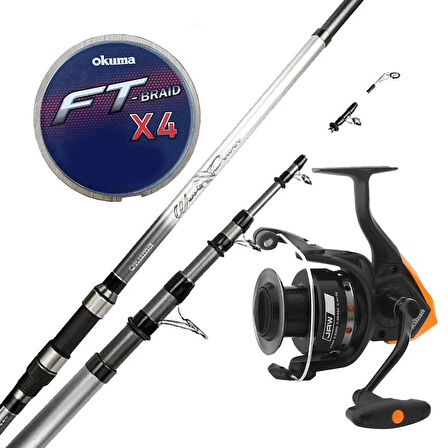 YekOutdoor Hazır Olta Seti Okuma Wave Power Tele Surf 3.90 cm 100-200 gr 5 Parça Surf Kamışı&Okuma JAW-55 3+1BB Olta Makinesi