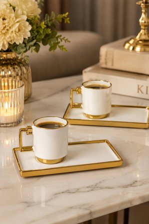 2 Kişilik Gold Detaylı Kahve Sunum Fincan Takımı