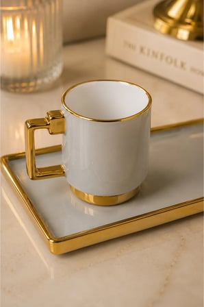 2 Kişilik Gold Detaylı Kahve Sunum Fincan Takımı