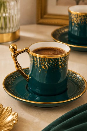 Gold Detaylı Özel Tasarım Kahve Fincan Takımı 2 Kişilik