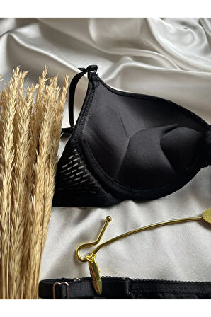 Siyah Çift Dolgulu Double Push Up Sütyen Takımı